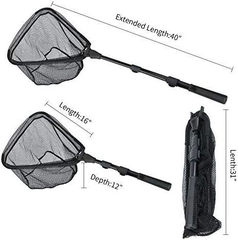 RESTCLOUD Fishing Landing Net with Telescoping Pole Handle, Fishing net Freshwater for Kids Men Women, Extend to 40-63 Inches
