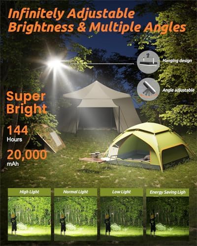 Eventek LED Camping Lantern Rechargeable, 20000mAh Portable Camping Lights up to 144 Hours & 4 Light Modes, IPX5 Waterproof Camping Essentials for Power Outages, Emergency, Tent, Outdoor