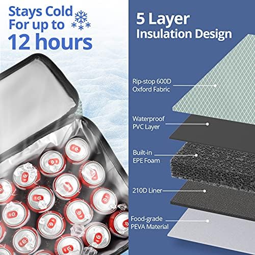 Maelstrom Soft Cooler Bag,Collapsible Soft Sided Cooler,24/30/60/75 Cans Beach Cooler,Ice Chest,Large Leakproof Camping Cooler,Portable Travel Cooler for Grocery Shopping,Camping,Road Trips