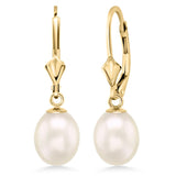 Gem Stone King Cultured Freshwater Pearl Earrings, White, Yellow Gold