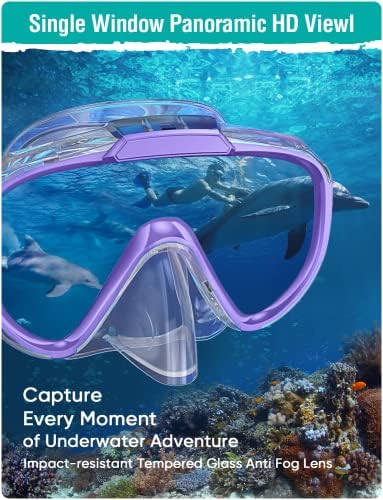 Snorkel Set Adults Snorkeling Gear Anti-Fog Panoramic View Swim Mask Dry Top Snorkel Kit with Carry Bag for Snorkeling Scuba Diving Swimming Travel
