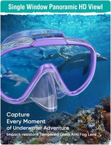 Snorkel Set Adults Snorkeling Gear Anti-Fog Panoramic View Swim Mask Dry Top Snorkel Kit with Carry Bag for Snorkeling Scuba Diving Swimming Travel