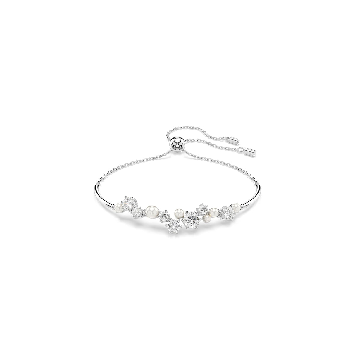 Swarovski Constella bangle, Crystal pearl, Round cuts, clear, Rhodium finish