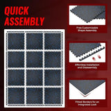 SUPERJARE 0.56'' Thick 12 Pcs 48 Sq Ft Rubber Top Exercise Equipment Mats, High Density EVA Foam Mats with Rubber Top, Interlocking Gym Flooring for Home Gym, Protective Workout Mat, Black/Blue