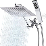 G-Promise All Metal 8 Inch Dual Square Shower Head with Handheld Spray Combo, Rain Shower Head, Adjustable Extension Arm, Smooth 3-Way Diverter, 71 Inch Extra Long Hose - A Bathroom Upgrade (Chrome)