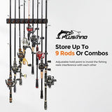 PLUSINNO V9 Vertical Fishing Rod Holders, Wall Mount 4-Pack - Holds 36 Rods, Diameter 3-19mm