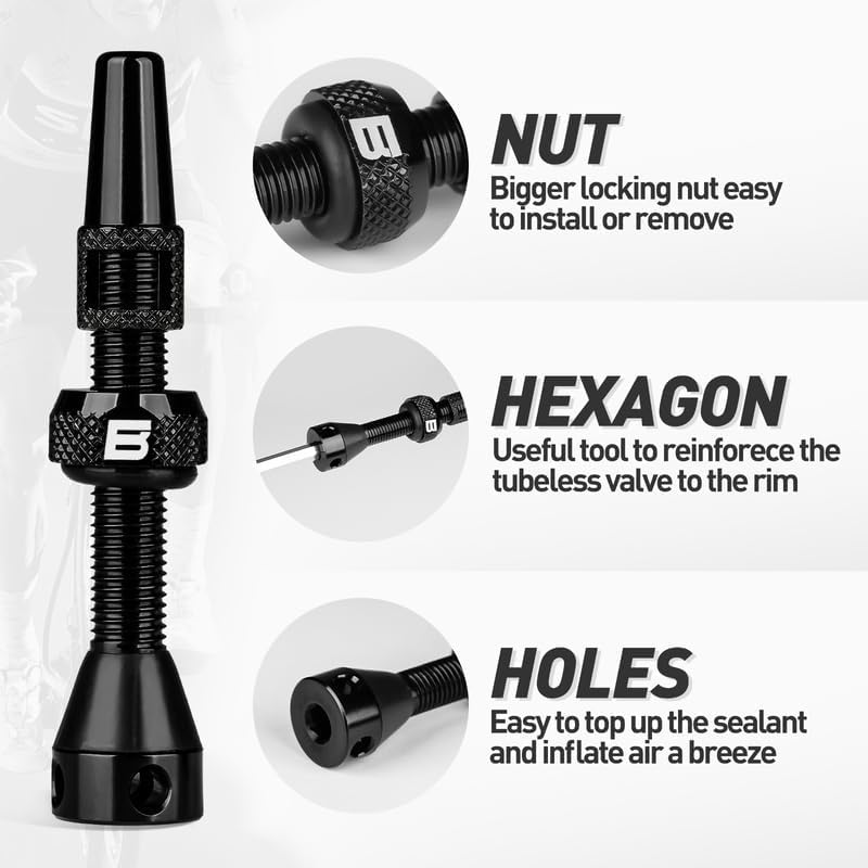 BWSHLF Tubeless Presta Valve Stem 40/44/55/60/65/80/100 mm, Super Light Alloy Presta Valve Stem Kit with Valve Core Remover Tool and Valve Stem Caps - Multiple Color and Size Options(Pair)
