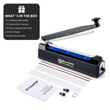 LinsnField Sealer Pro, 8-inch Impulse Heat Sealer, 2-mm Sealing Width Super Heavy Duty Bag Sealing Machine with Extra 2 Replacements,Black