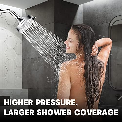 HOPOPRO 5-Mode High Pressure Shower Head - The Washington Post, NBC News, Today TV Show Recommended - High Flow Fixed Showerheads (4 Inch Silver)