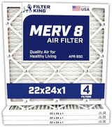 Filter King 22x24x1 Air Filter | 4-PACK | MERV 8 HVAC Pleated A/C Furnace Filters | MADE IN USA | Actual Size: 21.5 x 23.5 x .75"