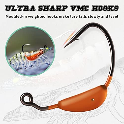 TRUSCEND Pre-rigged Fishing Jig Lures for Freshwater and Saltwater, Innovative Super Durable TPE Bass Lures, Lifelike Shrimp Crayfish Swimbait, Weedless Lure for Crappie Trout Walleye, Keep Separately