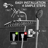 Veken 11.8 Rectangle Inch Rain Shower Head - Shower Heads with 6 Modes Handheld Spray Combo - Wide Rainfall shower with 70" Hose - 1.8gpm Dual Showerhead with Anti-Clog Nozzles - Chrome