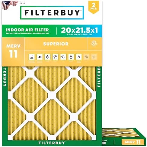 Filterbuy 20x21.5x1 Air Filter MERV 11 Allergen Defense (2-Pack), Pleated HVAC AC Furnace Air Filters Replacement (Actual Size: 19.88 x 21.50 x 0.75 Inches)