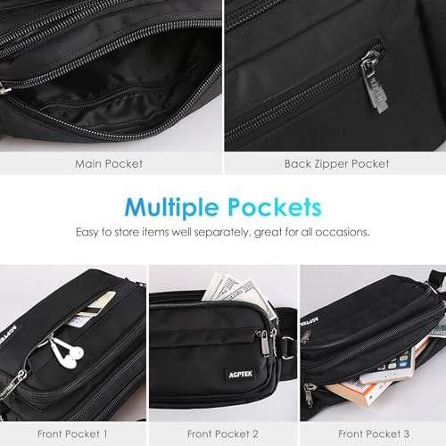 AGPTEK Fanny Pack for Women Men, RFID Large Capacity Waist Wallet Bag, Adjustable & Waterproof Bum Belt Pouch for Travel, Running, Shopping, Hiking, Dog Walking, Cycling, Climbing