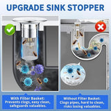 Bathroom Sink Drain Strainer, Pop-Up Bathroom Sink Stopper with Removable Stainless Steel Hair Catcher Basket, Universal Fit for US Bathroom Sinks, Bathtubs, Showers & Floor Drains (4 Pack)