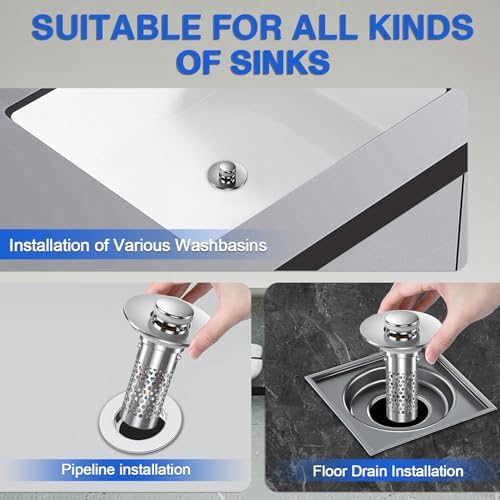 Bathroom Sink Stopper Hair Catcher, Pop-up Sink Drain Strainer with Removable Stainless Steel Strainer Basket Hair Catcher, Bathroom Sink Strainer for Bathroom Sink Stopper Replacement.(New-2PCS)