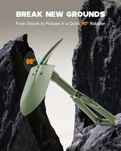 DARTMOOR Camping Shovel, 24" Larger Folding Shovel with Saw Edge, Portable Outdoor Survival Snow Shovel for Off Road Camping Hiking Digging Backpacking, Car Emergency, Entrenching Tool, Green