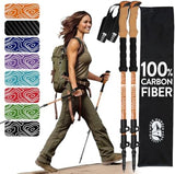 100% Carbon Fiber Trekking Poles by USA Brand - Ultra Strong Lightweight Collapsible Hiking Poles with Cork and EVA Foam Grips & Quick Adjustable Flip Locks