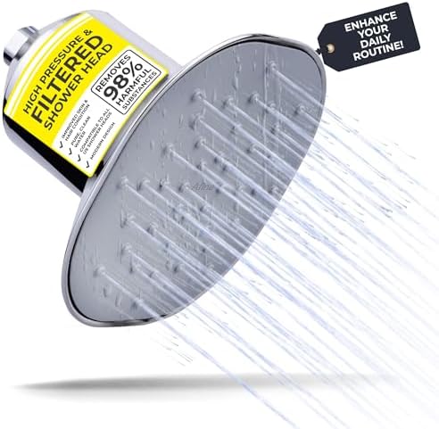 Afina Filtered Shower Head, Filter for Hard Water | Improves Skin & Hair by Reducing Chlorine & Heavy Metals from Hard Water | High Pressure Shower Filter Head for Hard Water (Chrome)