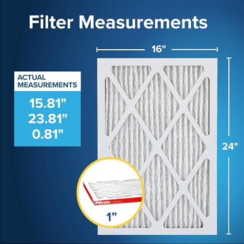 Filtrete 16x24x1 AC Furnace Air Filter, MERV 11, MPR 1000, Micro Allergen Defense, 3-Month Pleated 1-Inch Electrostatic Air Cleaning Filter, 6 Pack (Actual Size 6-Pack 15.81x23.81x0.81 in)