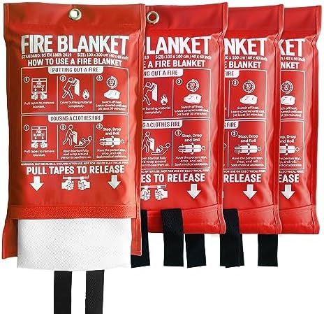 Fire Blanket for Kitchen and Home,40" x 40", Fiberglass Emergency Fire Blanket,4 Pack