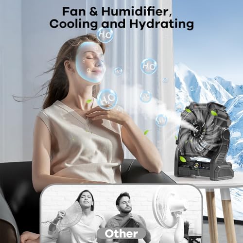 Misting Fan Portable with RGB Lantern, 12000 mAh Rechargeable Camping Mist Fan with Emergency Battery Power Bank Hurricane Supplies, Perfect Cooling Mister for Outdoor Travel