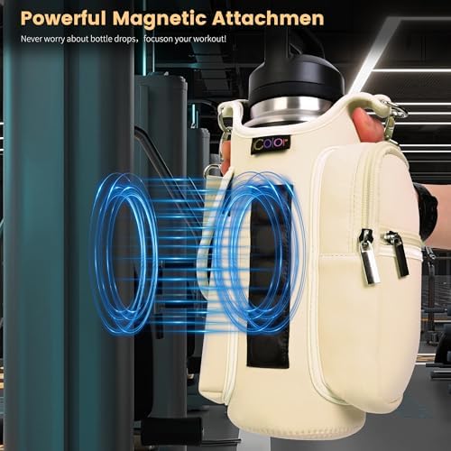 icolor Magnetic Gym Bag Water Bottle Carrier Holder with Phone Pockets & Shoulder Strap,5 Built-in Magnets Gym Bottle Pouch Sleeve,Magnetic Bag Gym Accessories Organizer for Men Women