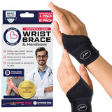 Doctor Developed Wrist Brace, Wrist Wraps for Carpal Tunnel Arthritis, Tendonitis, Hand Support, Ideal for Fitness, Weightlifting - Handbook Included (Wrist Brace 2 Pack)