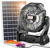 20000mAh Solar Fan with LED Lantern, 10W Solar Panel Rechargeable Battery Powered Camping Fan for Outside, 9 Inch Portable Battery Operated Power Bank for Picnic, Barbecue, Fishing, Travel