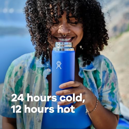 Hydro Flask Wide Mouth vacuum insulated stainless steel water bottle with leakproof closeable lid for cold water drinks, sports, travel, car and school