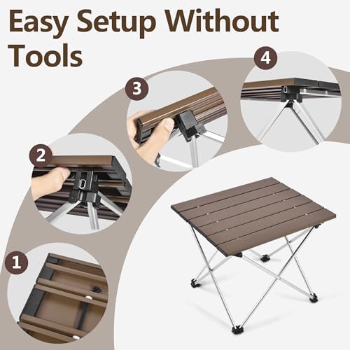 Grope Small Folding Camping Table with Aluminum Table Top, Beach Table for Sand with Carrying Bag,Prefect for Outdoor,Picnic,BBQ,Cooking,Festival