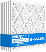 (6 Pack) 20x20x1 Furnace Air Filters, MPR 1900 & FPR 10, MERV 13 Pleated Air Filter (Actual Size: 19.75" x 19.75" x 0.75")