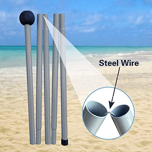 Beach Canopy Beach Tent UPF50+ 11x11 FT Easy to Setup Extra Windproof Rope Sun Shelter Beach Shade Canopy with 4 Stability Poles Outdoor Shade for Beach Camping Family