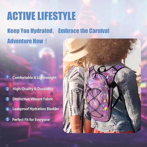 Reflective Hydration Backpack, Hydration Pack - Water Backpack with 2L/3L Hydration Bladder, Essential for Festivals - Rave Hydration Pack for Hiking, Running, Cycling, and Festivals