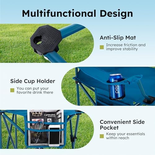 ALPHA CAMP Camping Chair 2 Pack Portable Chair with 3-Can Cooler Folding Chair with Side Pocket and Cup Holder, Collapsible for Camping, Tailgates, Beach, Fishing and Sports,2PC