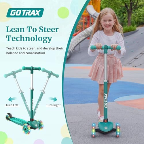Gotrax KS1 Kids Kick Scooter, LED Lighted Wheels and 3 Adjustable Height Handlebars, Lean-to-Steer & Widen Anti-Slip Deck, 3 Wheel Scooter for Boys & Girls Ages 2-8 and up to 100 Lbs