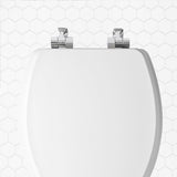 Mayfair Bennett Toilet Seat with Brushed Nickel Hinges, Slow Close Wood Seat, Secure Metal Hinges, Easy Install, Elongated, White