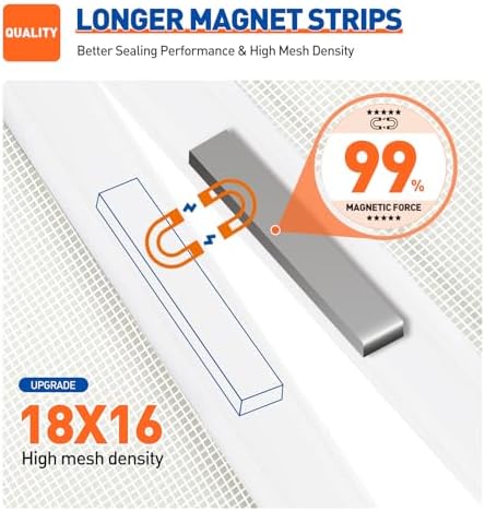 MAGZO Magnetic Screen Door Fit Door Size 60 x 80 Inch, Screen Size 62" x 81" Reinforced Middle Opening Mesh Sturdy Polyester Curtain for Doors-White