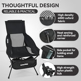 MARCHWAY Lightweight Folding High Back Camping Chair with Head Support, Stable Portable Compact for Outdoor Camp, Travel, Beach, Picnic, Festival, Hiking, Backpacking (Highback Black)
