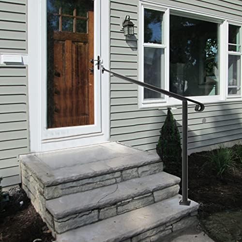 Metty Metal Handrails for Outdoor Steps Suitable for 1 to 5 Steps- Wrought Iron Stair Railing- Step Steady with 5 Feet Handrailing- Safe Indoor Home Banisters (Black-Single, 2 Step)
