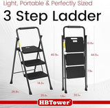 HBTower Step Ladder, Folding Step Stool with Wide Anti-Slip Pedal, Sturdy Steel Ladder, Convenient Handrail, Lightweight, Portable Steel Step Stool