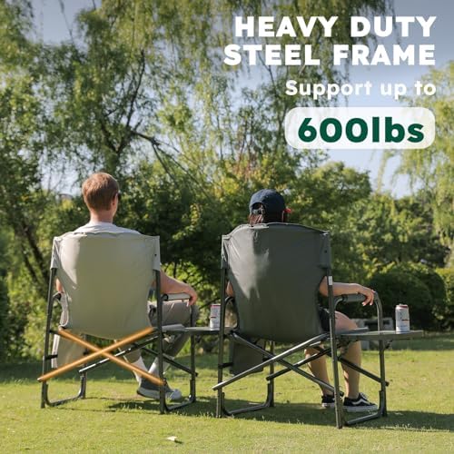 Oversized Directors Camping Chair Set of 2 Support 600 LBS, Heavy Duty Folding Outdoor Chairs with Detachable Side Pocket and Adjustable Side Table for Outside Beach,Lawn,Fishing (Red)