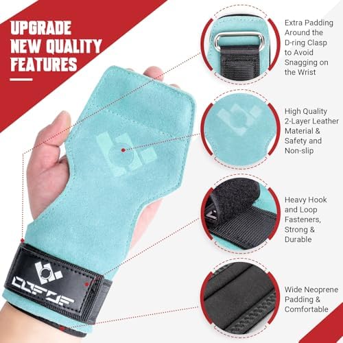 Weight Lifting Wrist Strap, Double Layer Leather Wrist Strap for Deadlift and Powerlifting, Adjustable Neoprene Padded Gym Workout Lifting Hooks (Pair)