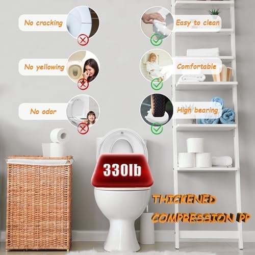 Potty Training Seat Built-in Toilet Seat, Round Toilet Seat 16.5inch with Baby Seat 2 in 1 Soft Close Quiet No Slapping, Magnetic Absorption, Easy Installation for Bottom Fixing Toilet