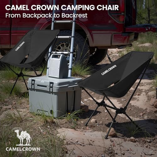 CAMEL CROWN Portable Camping Chair Folding Compact Lawn Lightweight Backpacking Chair with Carry Bag for Outdoor Hiking Beach Travel Picnic Festival Black