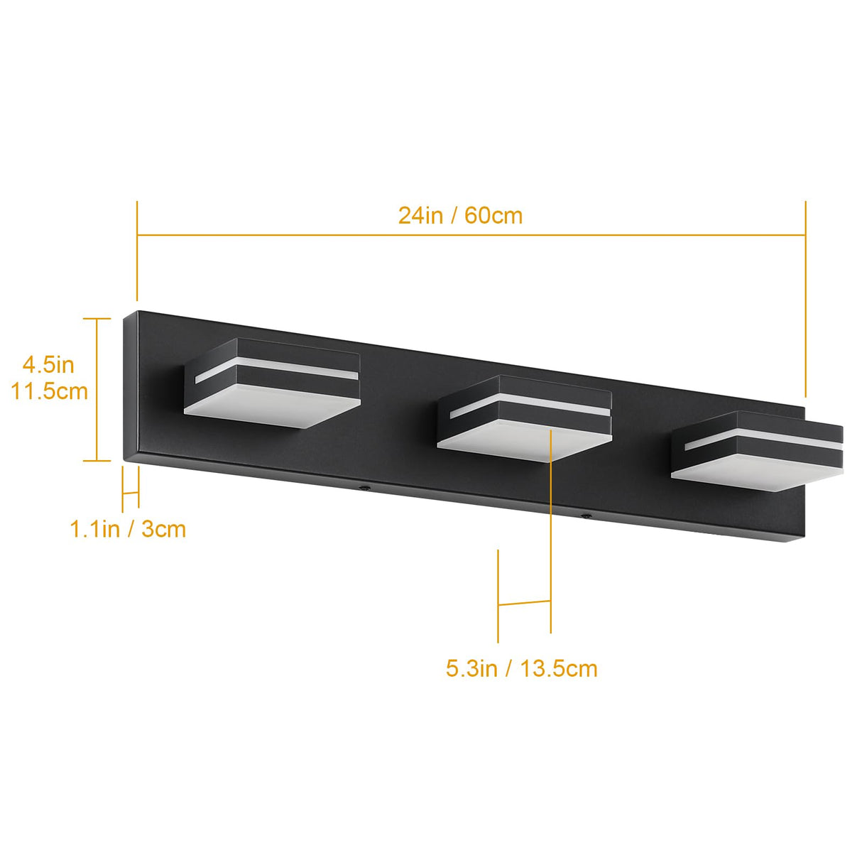SineRise LED Modern Bathroom Vanity Light Fixtures, Modern Acrylic Bathroom Wall Lighting Fixtures Over Mirror (Cool White 6000K) (3-Light, 24-Inch), Matte Black- Non-dimmable