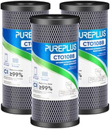 PUREPLUS Coconut Shell Water Filter Cartridge | Activated Carbon Block CTO | Universal Whole House 5 Micron 10 inch Cartridge | Compatible with WFHDC8001, CB-BB-10, EPM, EP-BB, 3Pack