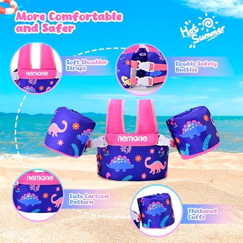 NEMONE Toddler Swim Vest for 22-70 lbs Kids Floaties Swim Jacket with Arm Water Wings for Girls Boys 2 3 4 5 6 7 Years Old Sea Beach Pool