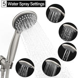 Briout Shower Head with Handheld, 5-Settings Showerhead High Pressure Powerful Water Spray Shower Head Set with 59 Inch Stainless Steel Hose and Bracket, Brushed Nickel