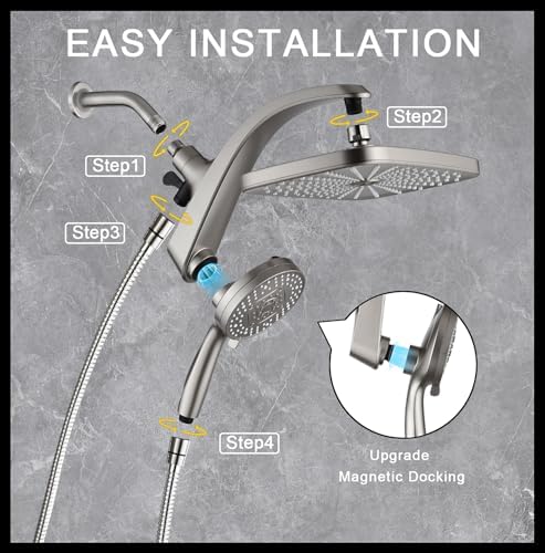 High Pressure Rain Shower Head: Upgrade Shower Heads with Handheld Spray Combo with Fixed Showerhead and 10 Sprays Handheld Shower Head, Detachable Showerheads Built-in Magnetic Docking and Power Jets